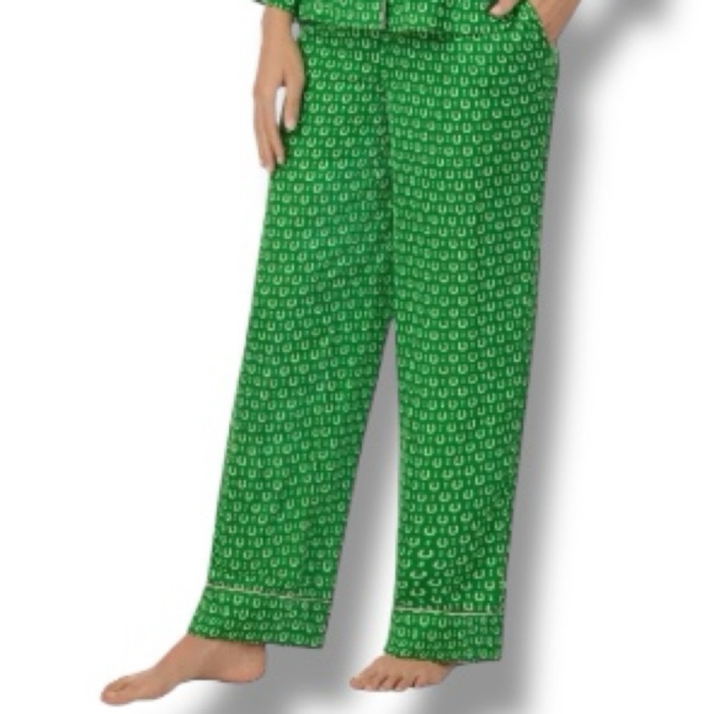 Kate Spade Charming Allover Print Green Pajama Set Elastic Waist Women Size M/M - Picture 7 of 16